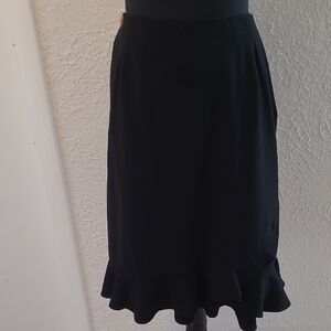 Avenue Black Midi Skirt with Ruffle Hem